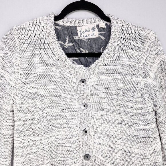 Anthropologie Field Flower Cardigan Sweater Size Large Button UP Double Hem Gray - Picture 3 of 13